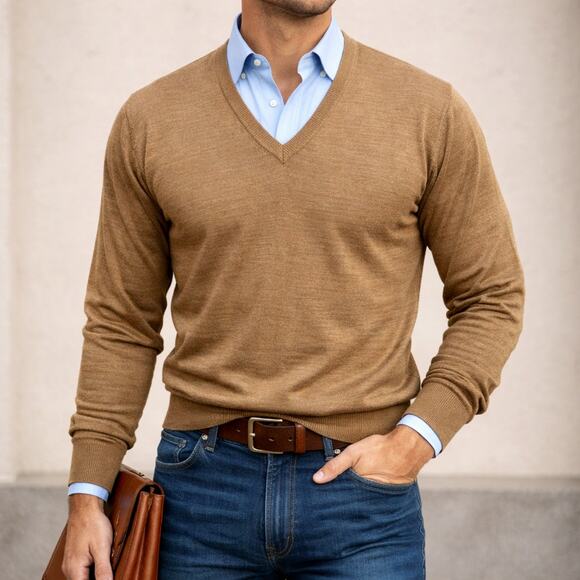 Vintage 80s Lord Jeff Brown V-Neck Sweater Men’s M Orlon Wool USA